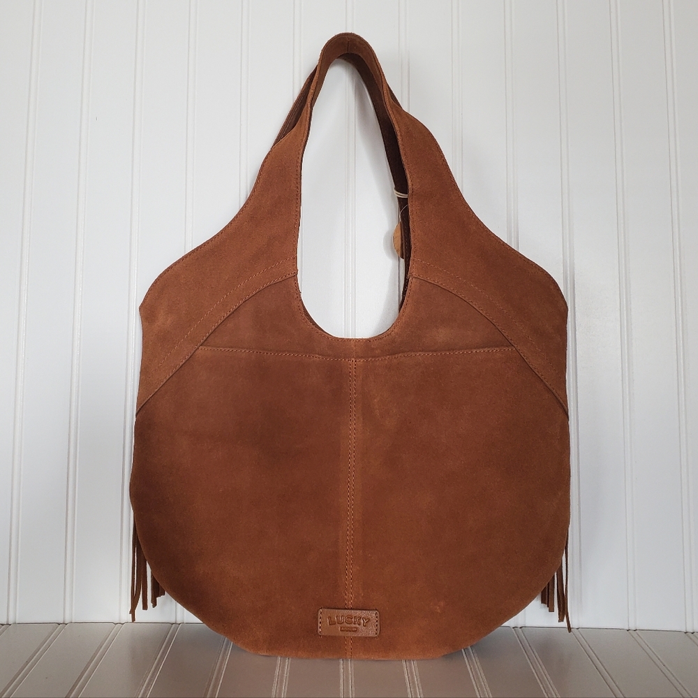 Lucky Brand Nyra Brown Fringe Suede Tote Bag NWT - Picture 2 of 9